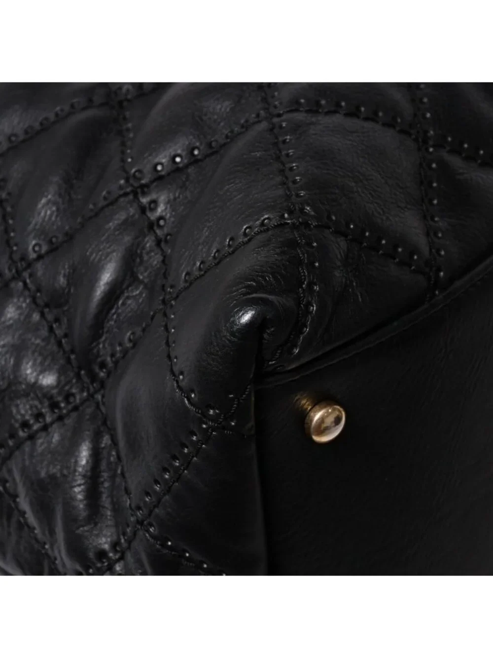 Chanel Chain Tote Bag CC Logo Quilted Leather Black Gold